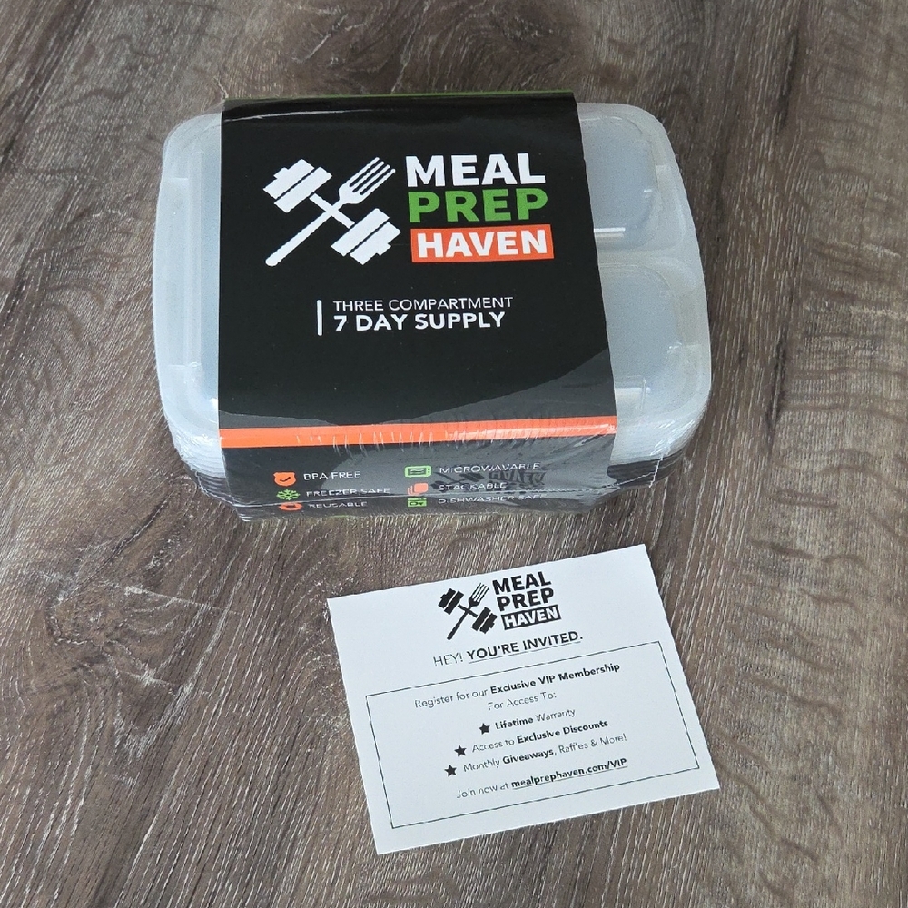 NEW! Meal Prep Haven 3-Compartment Containers 7 Day Supply